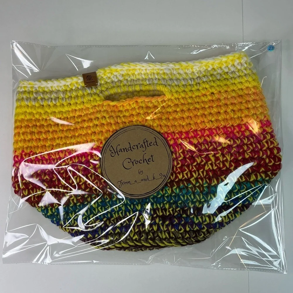 Handcrafted Multicolor Crochet Scrap Woven Tote Bag Basket Storage Handmade Knit